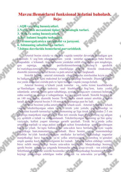 bemorlarni funksional holatini baholash — DOCX
