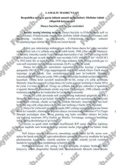 respublika neft-gaz qayta ishlash sanoati mahsulotlari — DOCX