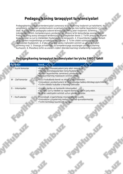 pedagogikaning taraqqiyot tendensiyalari — PDF