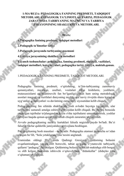 pedagogika fanining predmeti, tadqiqot metodlari — DOCX