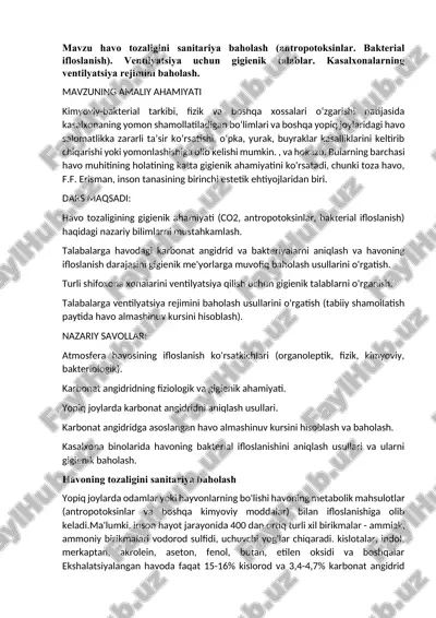 havo tozaligini sanitariya baholash — DOCX