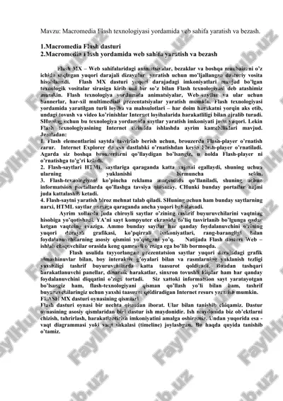 macromedia flash texnologiyasi — DOCX