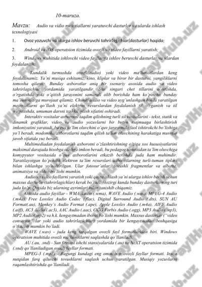 audio va vidio materiallarni yaratuvchi dasturlar va ularda ishlash texnologiyasi — DOCX