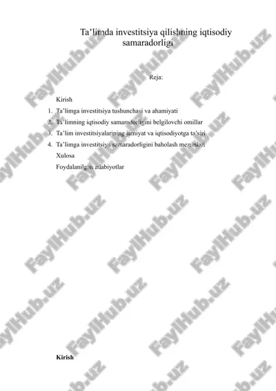taʼlimda investitsiya qilishning iqtisodiy samaradorligi — DOCX