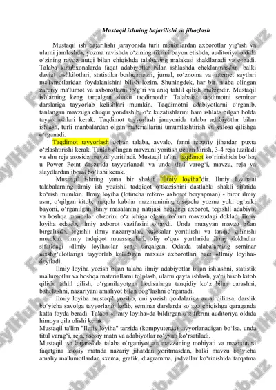 mustaqil ishning bajarilishi va jihozlash — DOCX