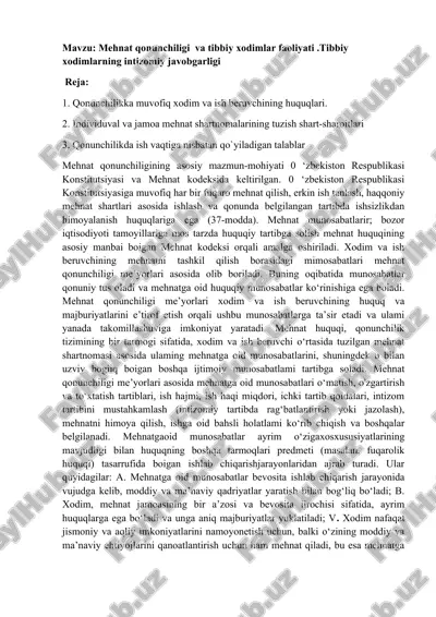 mehnat qonunchiligi va tibbiy xodimlar faoliyati — DOCX