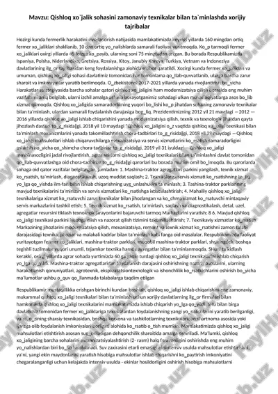 qishloq xo‘jalik sohasini zamonaviy texnikalar bilan ta`minlashda xorijiy tajribalar — DOCX