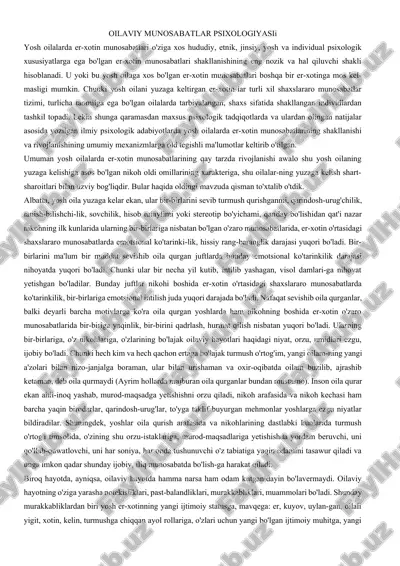 oilaviy munosabatlar psixologiyasi — DOCX