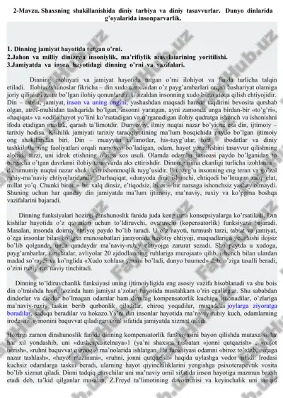 diniy tarbiya va insonparvarlik — DOCX