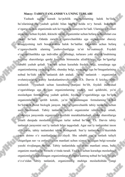 tabiiy tanlanish va uning turlari — DOCX