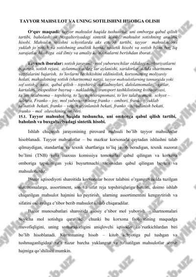 tayyor mahsulot va uning sotilishini hisobga olish — DOCX