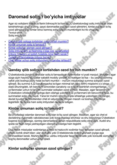 qanday qilib soliqqa tortishdan ozod bo‘lish mumkin? — DOCX