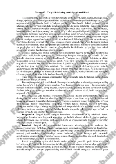 to‘g‘ri ichakning orttirilgan kasalliklari — DOCX