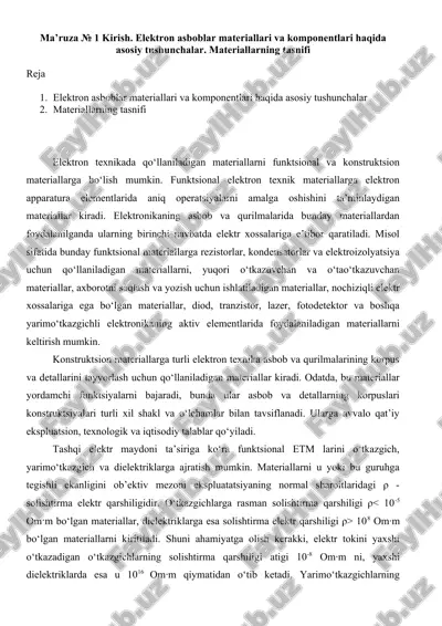 elektron asboblar materiallari va komponentlari — DOCX