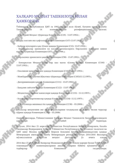 xalqaro mehnat tashkiloti bilan hamkorlik — DOCX