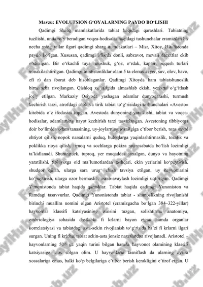 evolutsion g‘oyalarning paydo bo‘lishi — DOCX