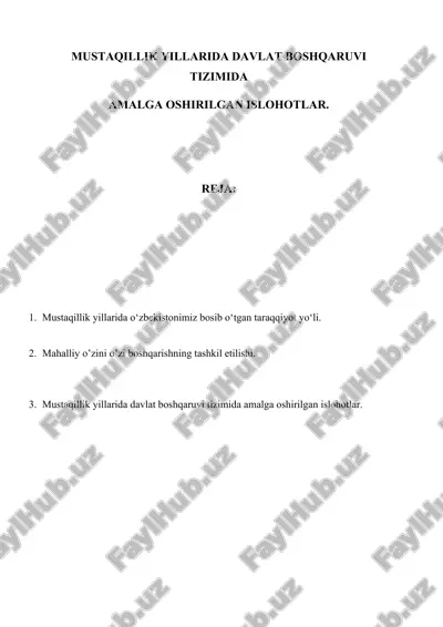mustaqillik yillarida o‘zbekistonimiz bosib o‘tgan taraqqiyot yo‘li — DOCX