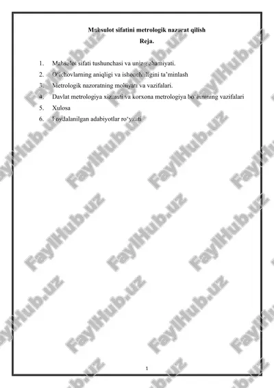 mahsulot sifatini metrologik nazorat qilish — DOCX