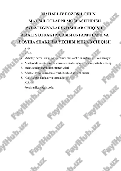 mahalli bozor uchun mahsulotlarni moslashtirish strategiyalari — DOCX