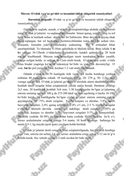 o‘rdak va g‘oz go‘shti va tuxumini ishlab chiqarish xususiyatlari — DOCX