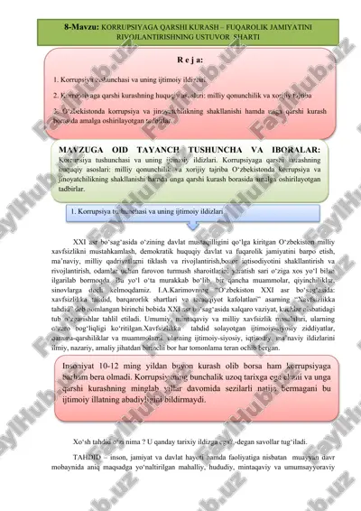 korrupsiyaga qarshi kurash – fuqarolik jamiyatini rivojlantirishning ustuvor sharti — DOCX