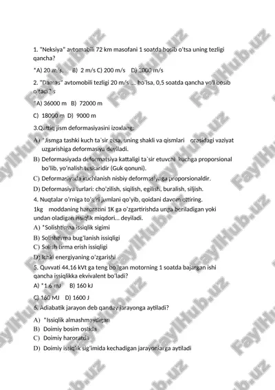 quvvati 44,16 kvt ga teng bo’lgan motorning 1 soatda bajargan ishi qancha issiqlikka ekvivalent bo’ladi? — DOCX