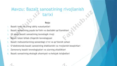 bazalt sanoatining rivojlanish tarixi – 11 slaydli taqdimot — PPTX