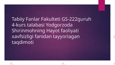 hayot faoliyati xavfsizligi fanidan tayyorlagan taqdimoti — PPTX