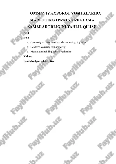 ommaviy axborot vositalarida marketing o‘rni va reklama samaradorligini tahlil qilish — DOCX