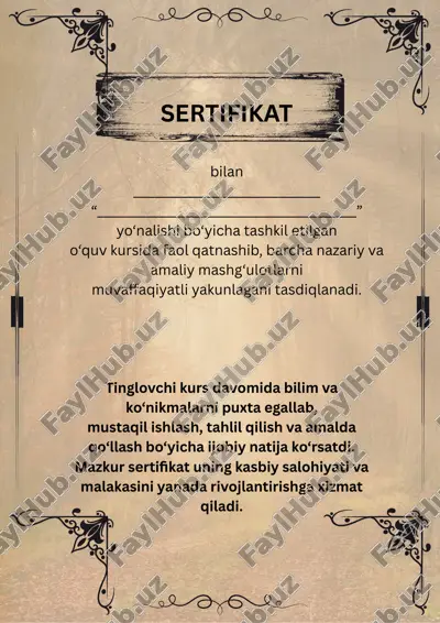 o‘quv kursi sertifikati — PPTX