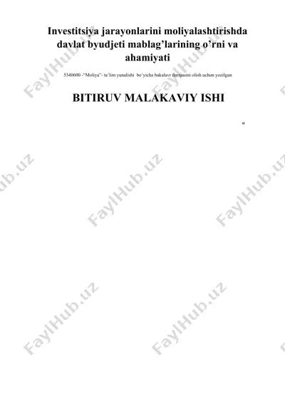 investitsiya jarayonlarini moliyalashtirishda davlat byudjeti mablag’larining o’rni va ahamiyati — DOCX