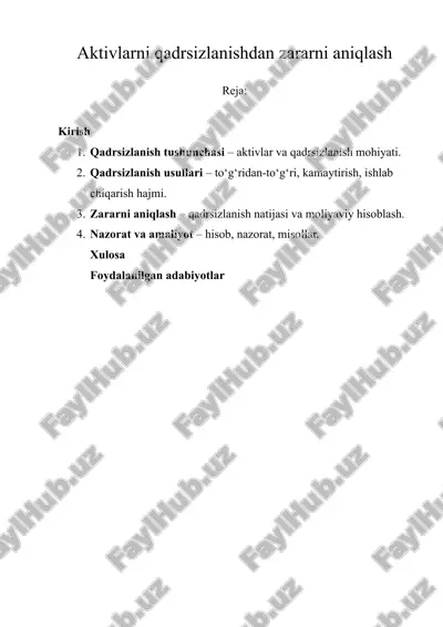 aktivlarni qadrsizlanishdan zararni aniqlash — DOCX