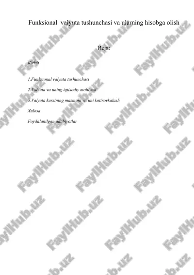 funktsional valyuta tushunchasi va ularning hisobga olish — DOCX