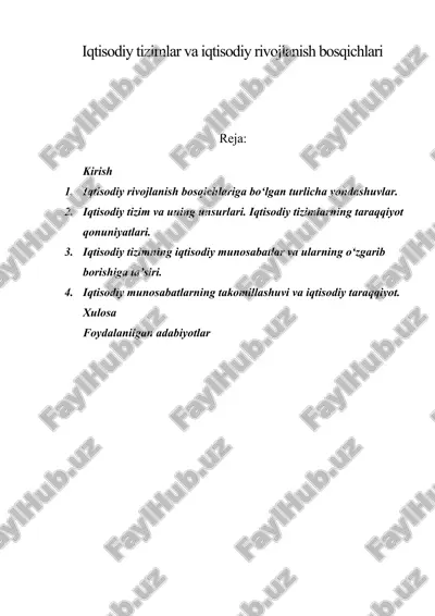 iqtisodiy tizimlar va iqtisodiy rivojlanish bosqichlari — DOC