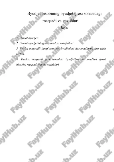byudjet hisobining byudjet ijrosi sohasidagi maqsadi va vazifalari — DOCX