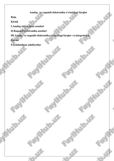 analog va raqamli elektronika oʻrtasidagi farqlar — DOCX