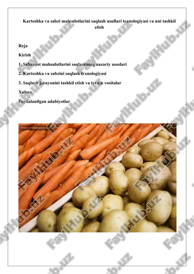 sabzavot mahsulotlarini saqlashning nazariy asoslari — DOCX