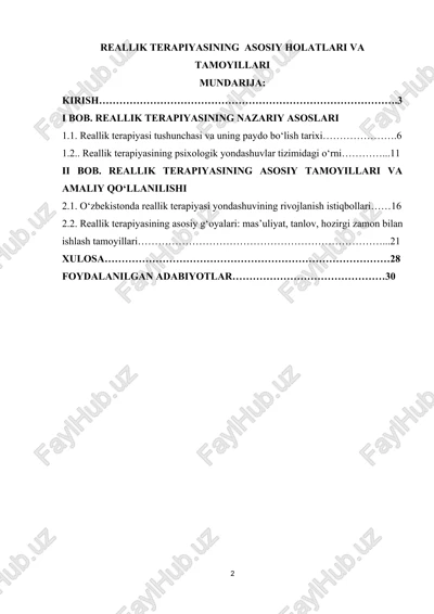reallik terapiyasining asosiy holatlari va tamoyillari — DOCX
