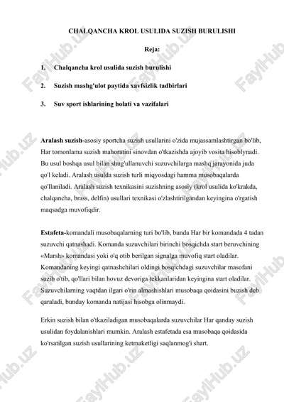 chalqancha krol usulida suzish burulishi — DOCX