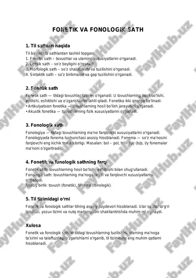 fonetik va fonologik sath — PDF