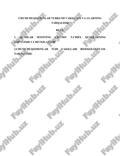 chumchuqsimonlar turkumi vakillari va ularning tarqalishi — DOCX