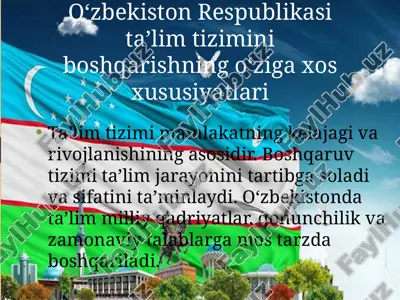o‘zbekiston respublikasi ta’lim tizimini boshqarishning o‘ziga xos xususiyatlari — PPTX