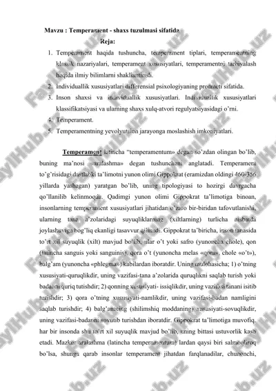 temperament - shaxs tuzulmasi sifatida — DOCX