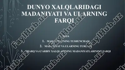dunyo xalqlaridagi madaniyati va ularning farqi — PPTX