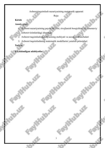 axborot taqsimlash nazariyasining matematik apparati — DOCX