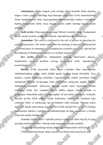 fizika fanini o‘qitishning ahamiyati — DOCX