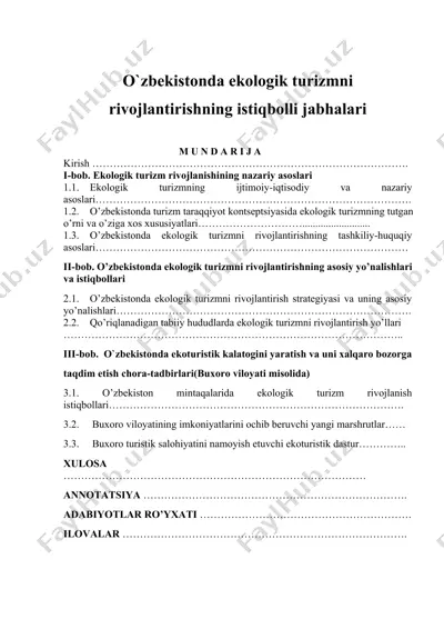 o`zbekistonda ekologik turizmni rivojlantirishning istiqbolli jabhalari — DOCX