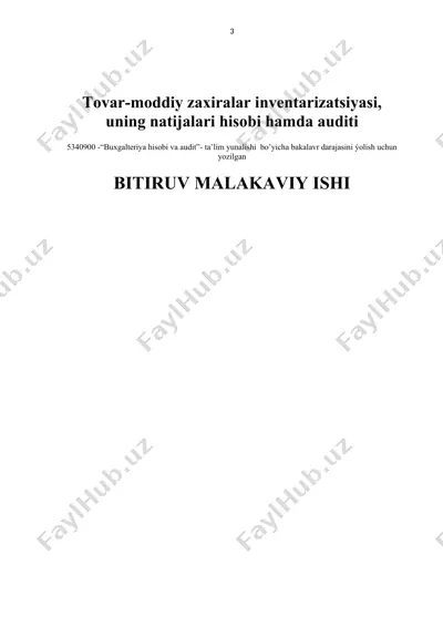 tovar-moddiy zaxiralar inventarizatsiyasi, uning natijalari hisobi hamda auditi — DOCX
