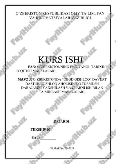 o‘zbekistonda “obod qishloq” davlat dasturi — DOCX