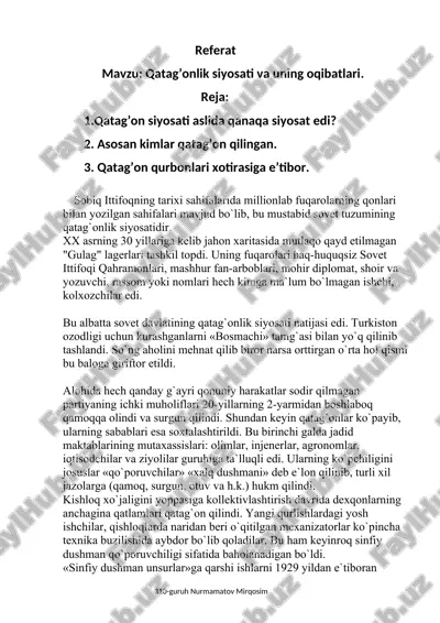 qatag’onlik siyosati va uning oqibatlari — DOCX